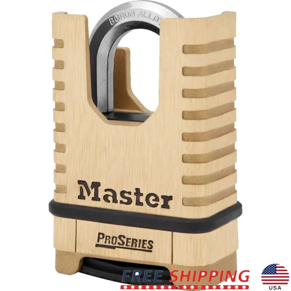 

Heavy Duty Resettable Combination Padlock 4-Digit Shrouded Brass Body Ergonomic Dial Cut Resistant Commercial Industrial Use