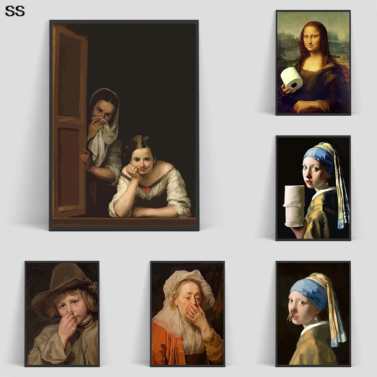 Engraçado banheiro rolo de papel higiênico pintura em tela mona lisa impressões em tela cartazes modernos sala estar pinturas decoração casa presente