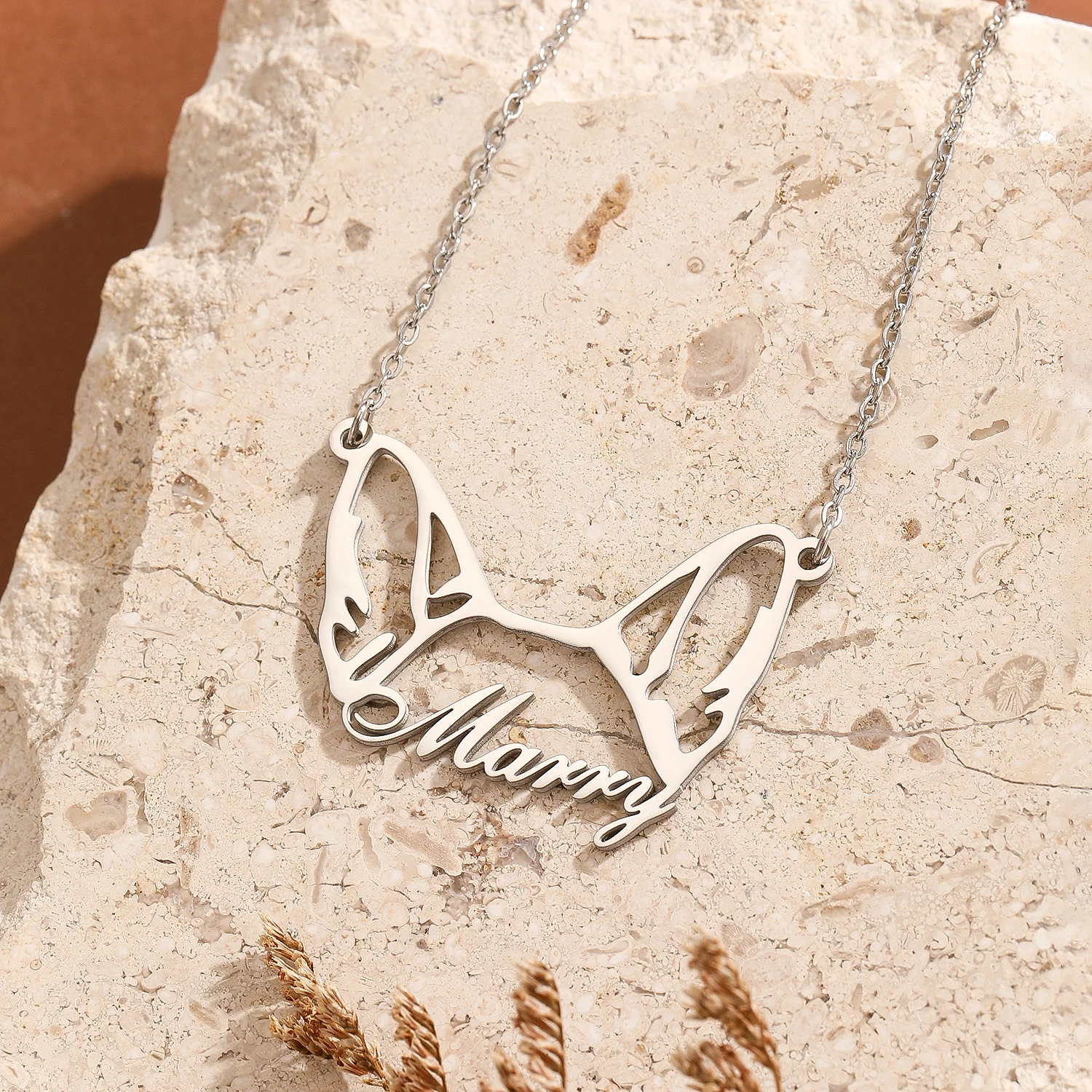 Stainless Steel French Dog Custom Dog Ear Name Necklace For Women Men Jewelry Pet Memorial Gift Pendant Necklaces