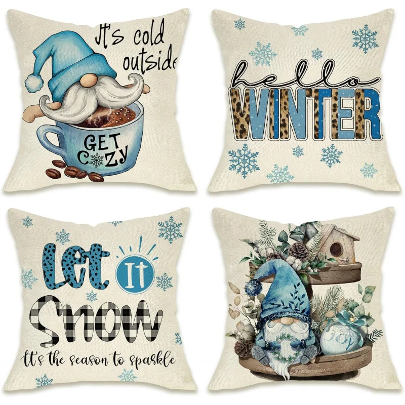 

Christmas Pillow Cover, Winter Blue Dwarf Decorative Pillowcase, 20in x 20in, 4 pieces