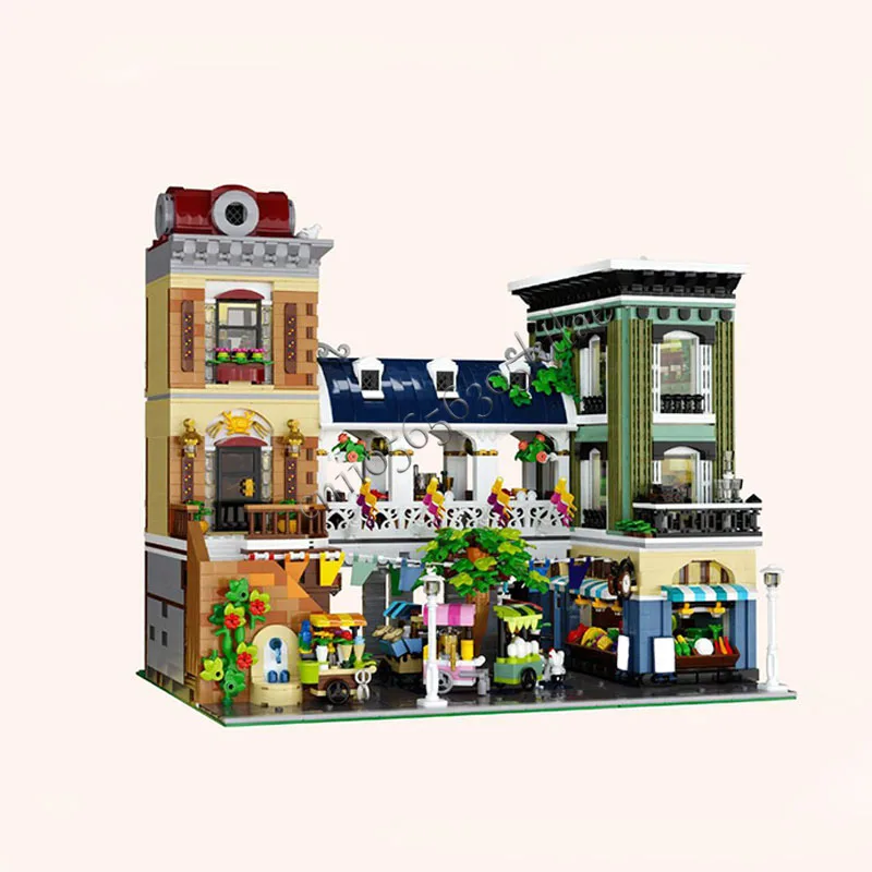 4843 PCS MOC Medieval Luxury Farmers' Market Modular Model Architecture Building Block Diy Education Assembly Kids Toys Gifts