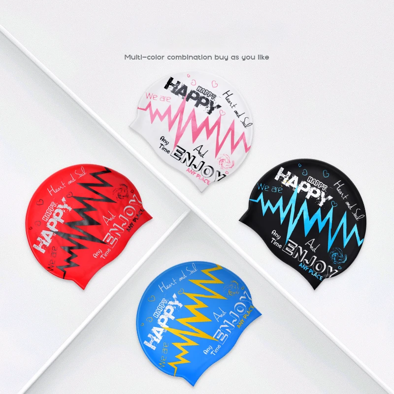 1Pcs New fashionable adult unisex silicone swim cap in one size fits all soft and comfortable ear protection with graffiti print