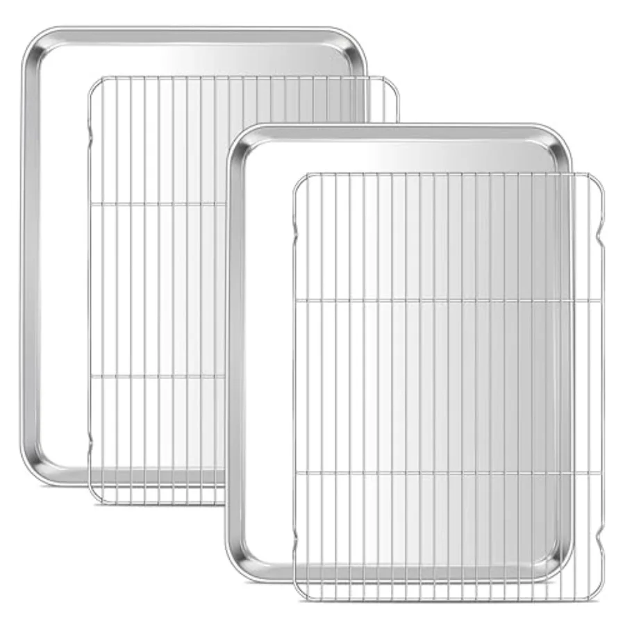 

Большая решетка для выпечки с 2 противнями + 2 решетками, 20 x 14 дюймов, из нержавеющей стали, противни и решетка для охлаждения, нетоксичные и сверхпрочные