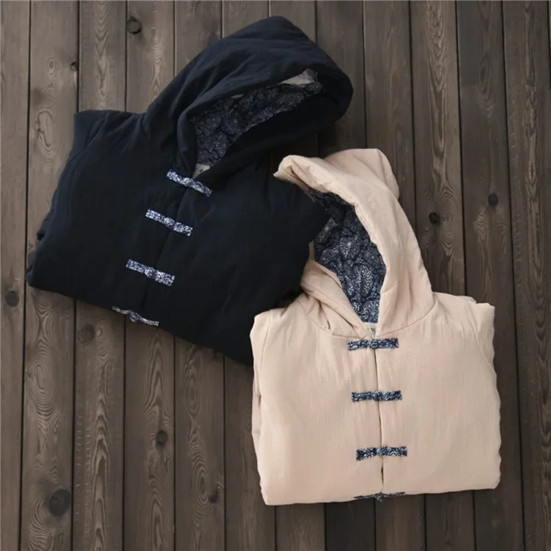 Ancient Costume Traditional Chinese Clothing Cotton And Linen With Hood Meditation Robe 116 MN3