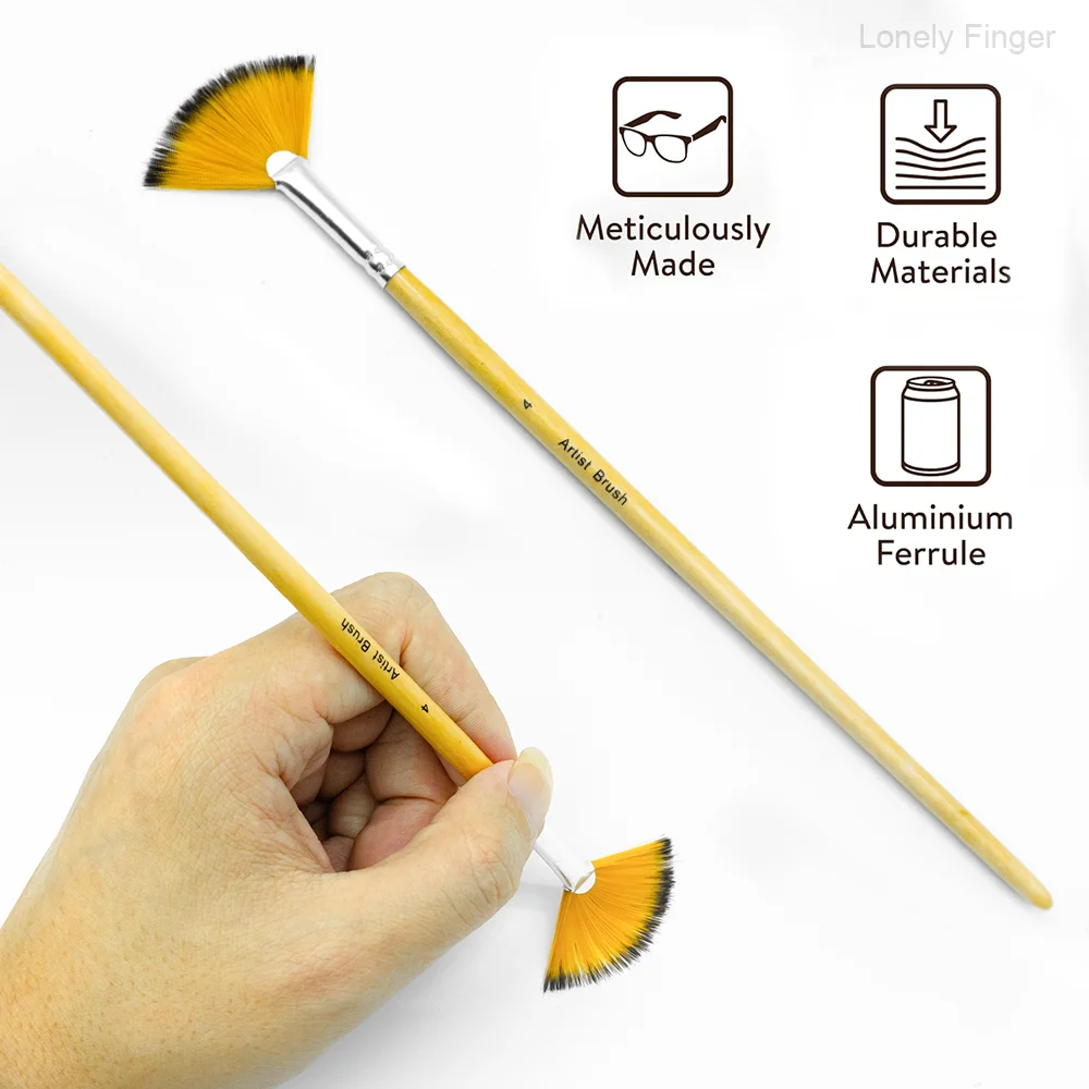 5 قطع من فرش المروحة، فرشاة طلاء للرسم بمقبض خشبي، مجموعة فرش شعر من النايلون لزيت الأكريليك والألوان المائية