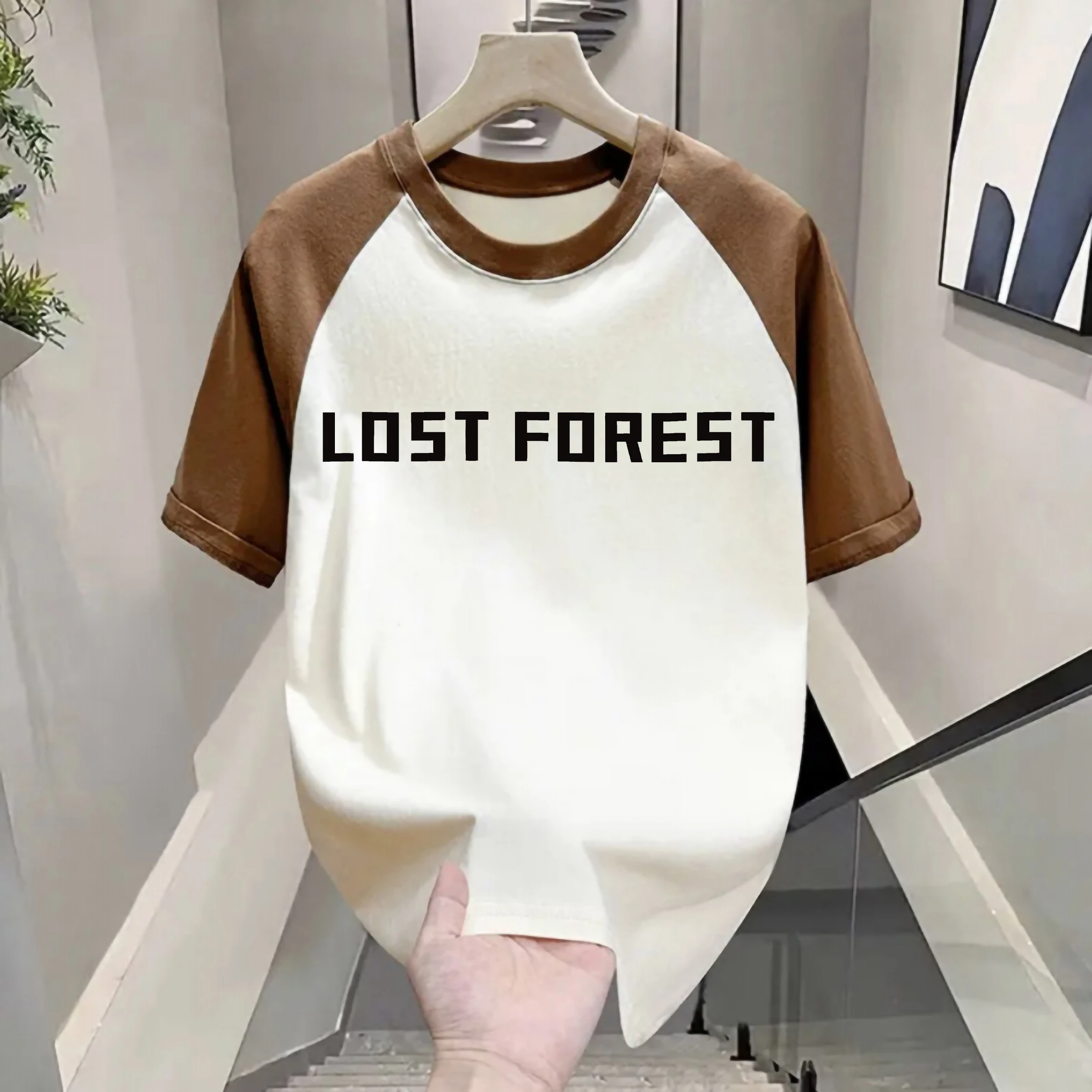 

Летняя модная футболка из чистого хлопка с цветными вставками, мужская, свободного кроя, с защитой от УФ-излучения, круглый вырез, стильный дизайн