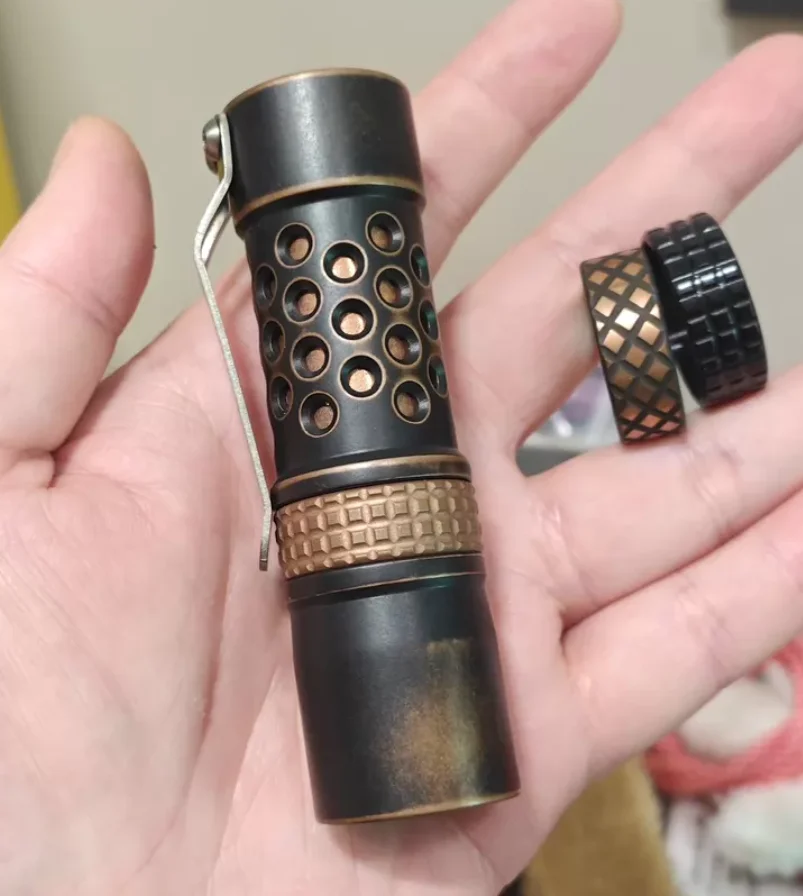 Used EDC Barel flashlight copper Outdoor Tools Strong Light Torch Lamp Decompression Toy