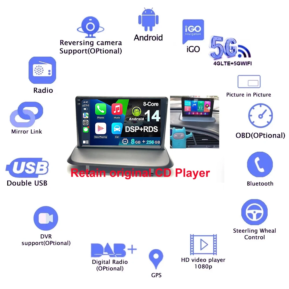 Android 14 For Peugeot 5008 3008 2009-2015 Car Radio Stereo Audio Autoradio GPS NAVI Multimedia Video Player Wireless Carplay