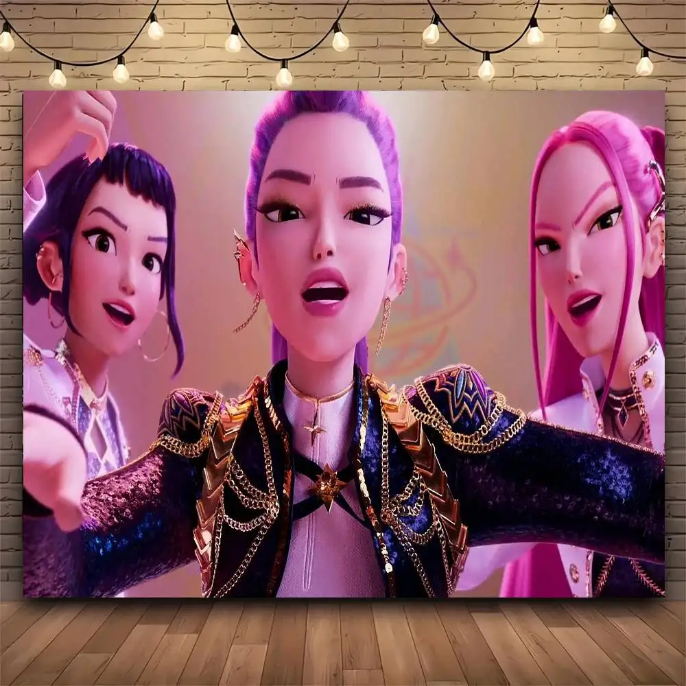 فيلم شعبي أنيمي KPop D-demon H-hunters نسيج طباعة نسيج كبير الجدار الشنق قماش مزخرف جداري ديكور غرفة المعيشة غرفة نوم #2