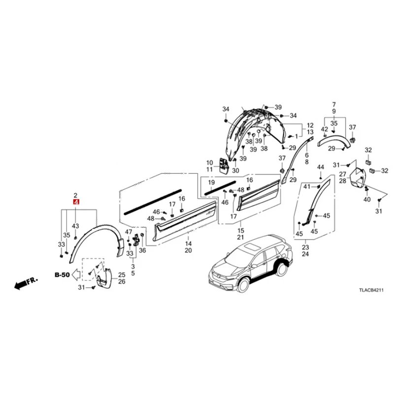 Ho nd a interior/bumper door trim/anti scratch protection strip front fender wheel arch (right)  74115TLYH01  74165TLYH01