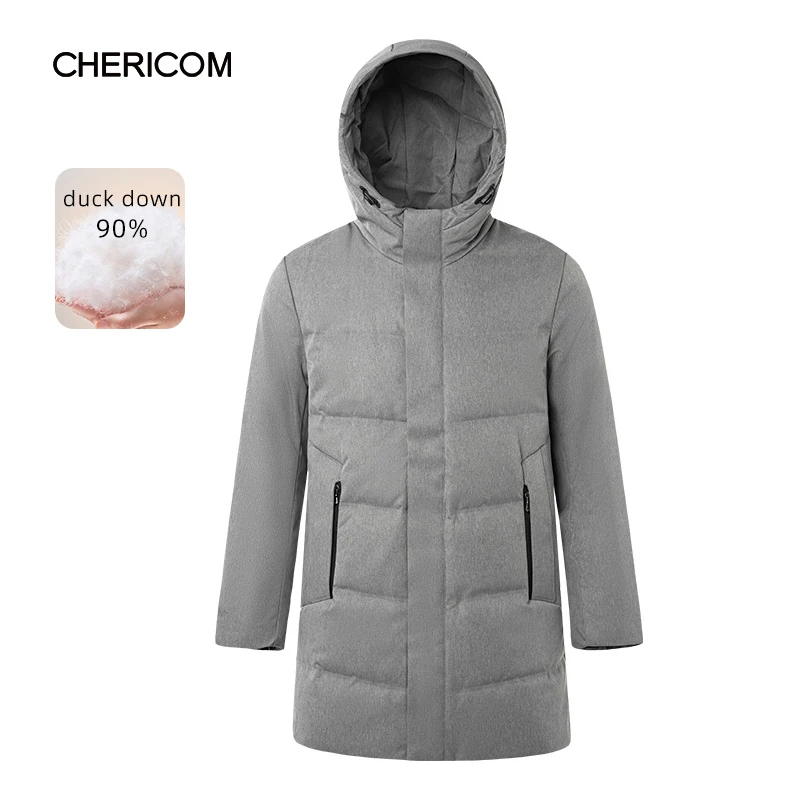 Chericom 2024 Winter Men's Long Take Off Hat Down Jacket Duck Down Thickened Warm Waterproof Puffer Coats Casual Jacket 269673