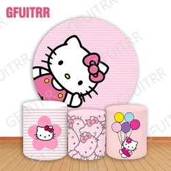 Hello Kitty Round Background Girls Birthday Party Baby Shower Decor Pink Cartoon Circle and cilindro cover Photo Background