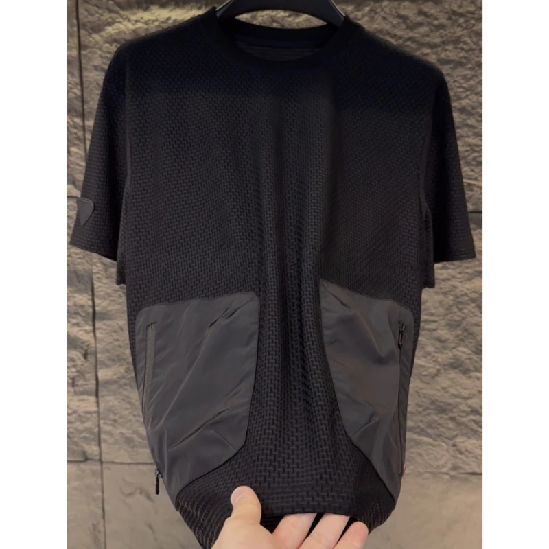 Summer New American Casual Lightweight Short Sleeve T-Shirt Men's Fashion Brand Breathable Function Splicing Top Shirt