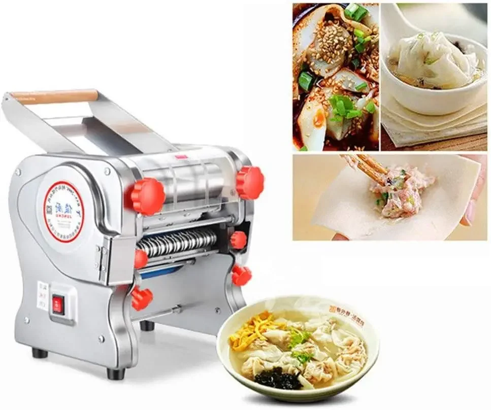 750W 110V Stainless Steel Commercial Electric Noodle Making Pasta Maker Dough Roller Noodle Cutting Machine(Noodle Width 18CM,Kn