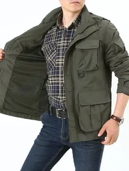 Chaqueta de senderismo al aire libre para hombre, abrigo cortavientos impermeable con capucha, chaqueta de carga delgada con múltiples bolsillos, escalada y caza, primavera y otoño