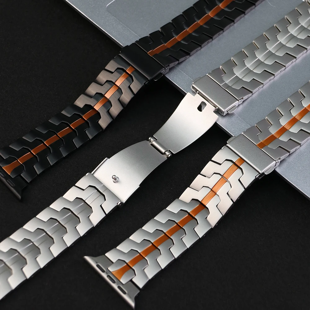 Apple Watch Ultra 2 49mm 46mm 45mm 44mm 42mm、iWatch SE 10 9 8 7 6 5 4 3対応 ステンレススチール製バンド/ストラップ/リストバンド