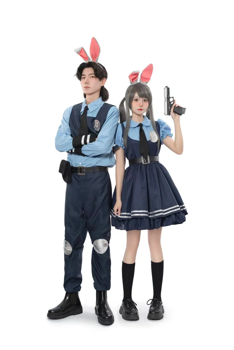 Anime Policemen Rabbit Judy Men Cosplay Costume Bunny Roleplay Couple Suit Halloween Clothes for Rabbit Police Officer Costume