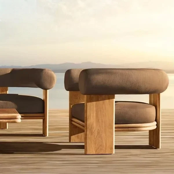 Modern natural teak outdoor armchair lounge chair apartment park gym family bar hotel garden courtyard villa use