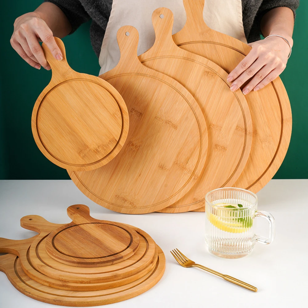 

Bamboo Cutting Board with Handle Wooden Tray Round Rectangular Pizza Peeling Cutting Board Cut Food Bread Fruit Vegetables