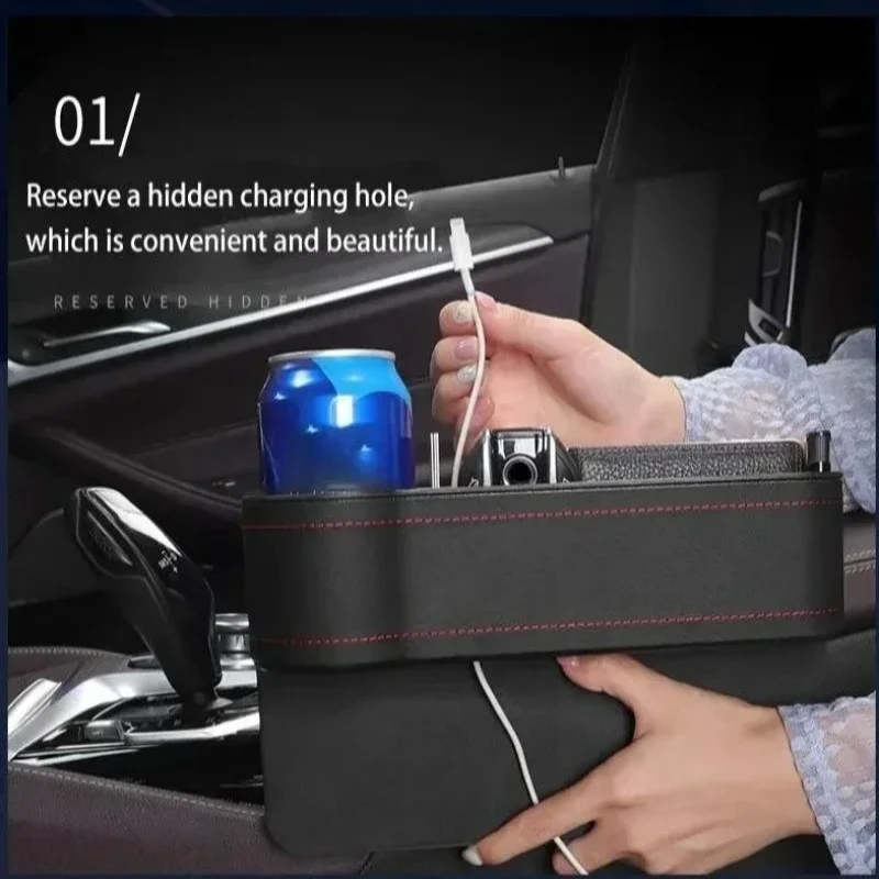 

PU Leather Car Seat Gap Storage Box Universal Seat Gap Slit Box With Charging Hole Phone Bottle Keys Holder Box Auto Organizer