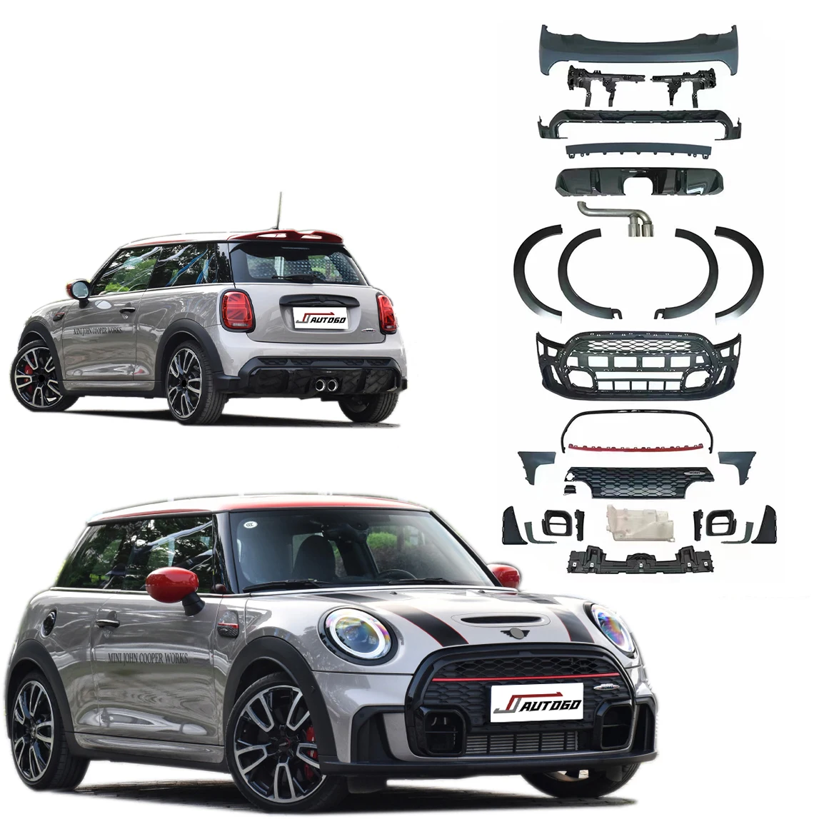 

Body Kit For MINI F56 F57 F58 2014 2015 2016 2017 2018 2019 2020 2020 Upgrade to 2021 JWC Style Front+Rear Bumper+Grille