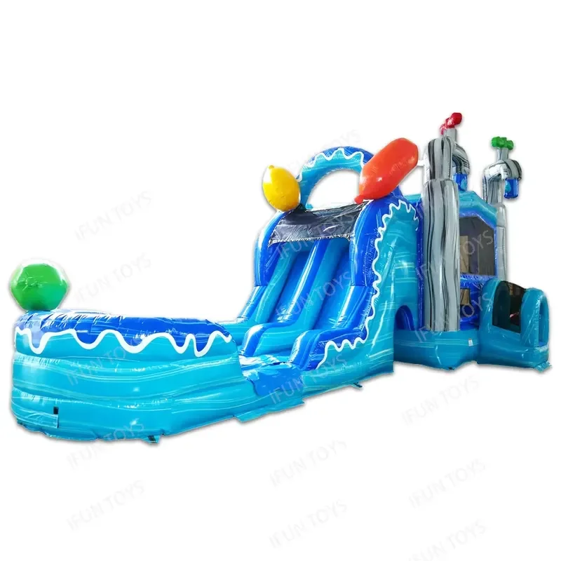 Water Balloon Dual Lane Bouncer Slide Combo Inflatable Jumping Bouncy Castle with Double Lane Slide and Pool for Backyard