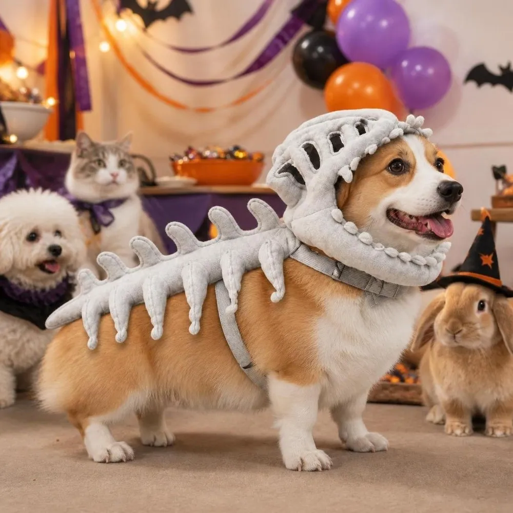 3D Dinosaur Skeleton Pet Costume Cool 45CM Cat Cosplay Headwear Creative Breathable Halloween Pet Costume Small Cats and Dogs