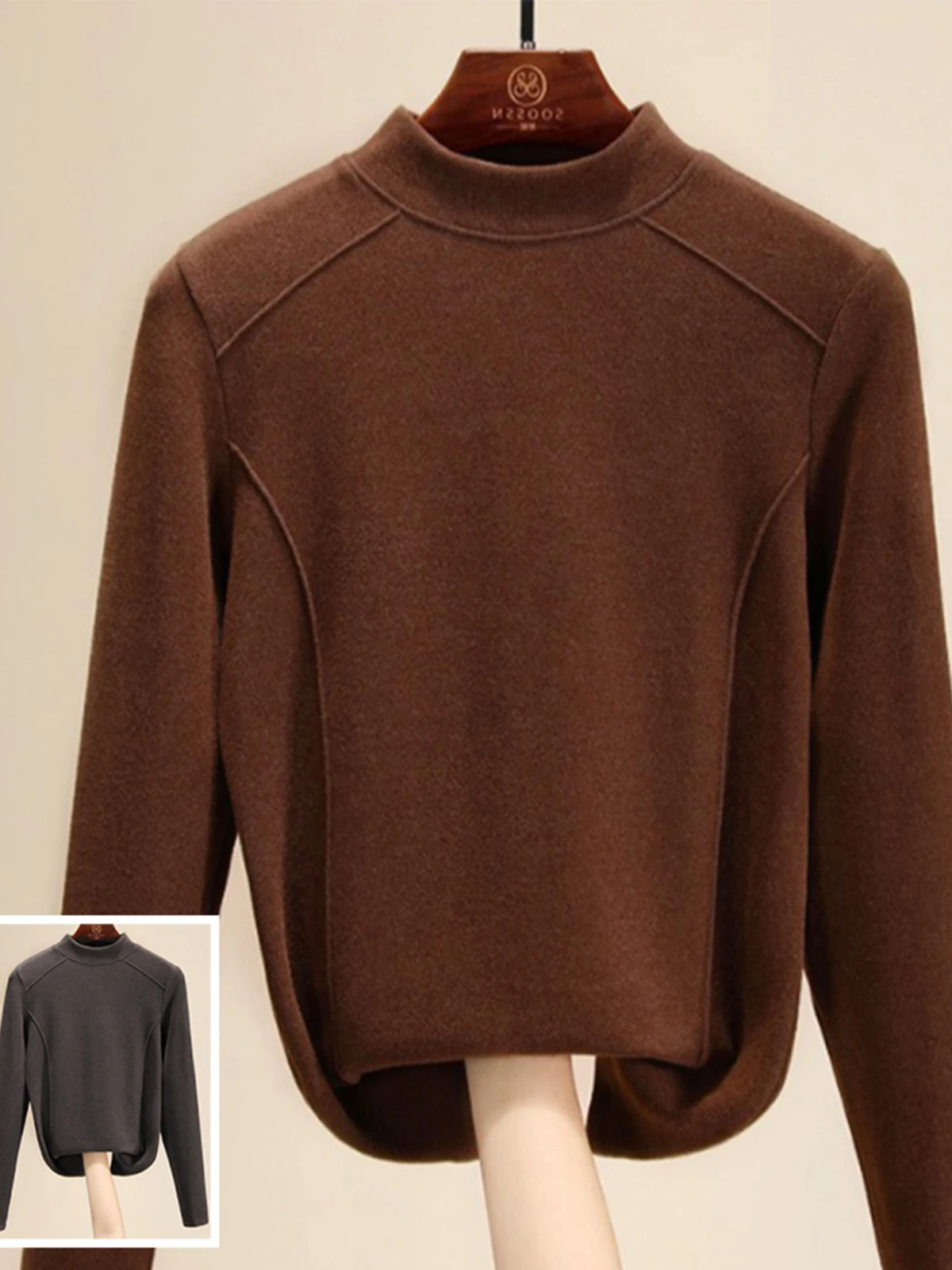 

Half High Collar Women Bottoming T-shirt Autumn Winter Fashion Patchwork Solid Color Warm Tops Elegant Simple All-Match Pullover