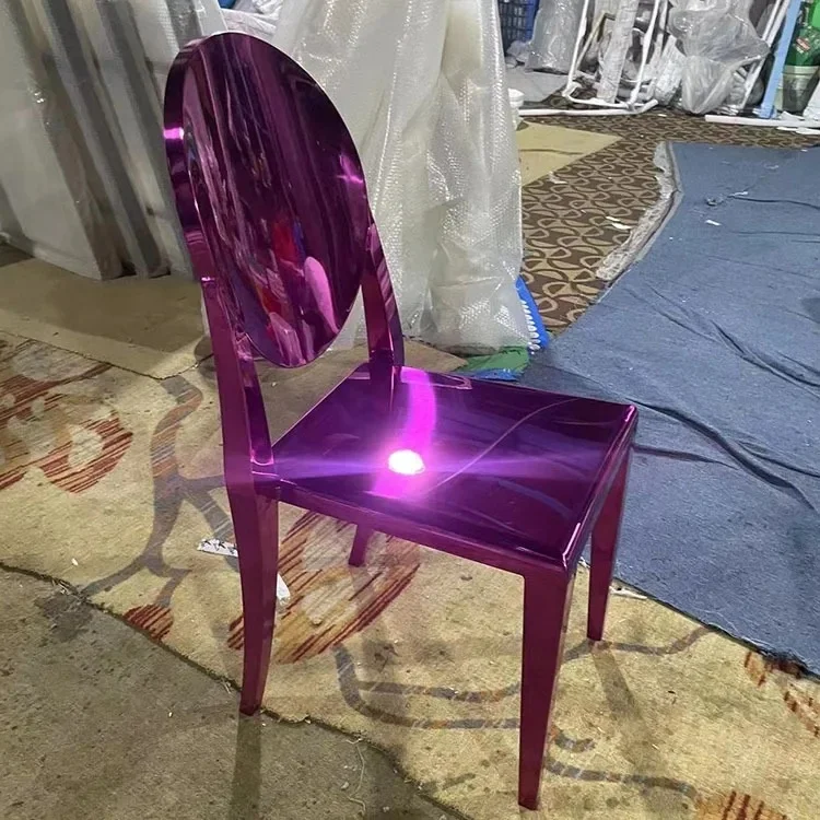 Luxury Gold Purple Ghost Chair Modern Stainless Steel Banquet Wedding Dining Hotel Chairs Leather PU Stacking Contemporary