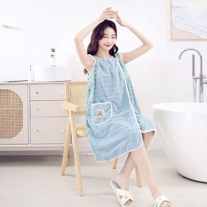 Neues Badekleid im Westenstil für erwachsene Frauen, Neckholder-Badewanne, saugfähig und schnell trocknend, langer Bademantel für zu Hause