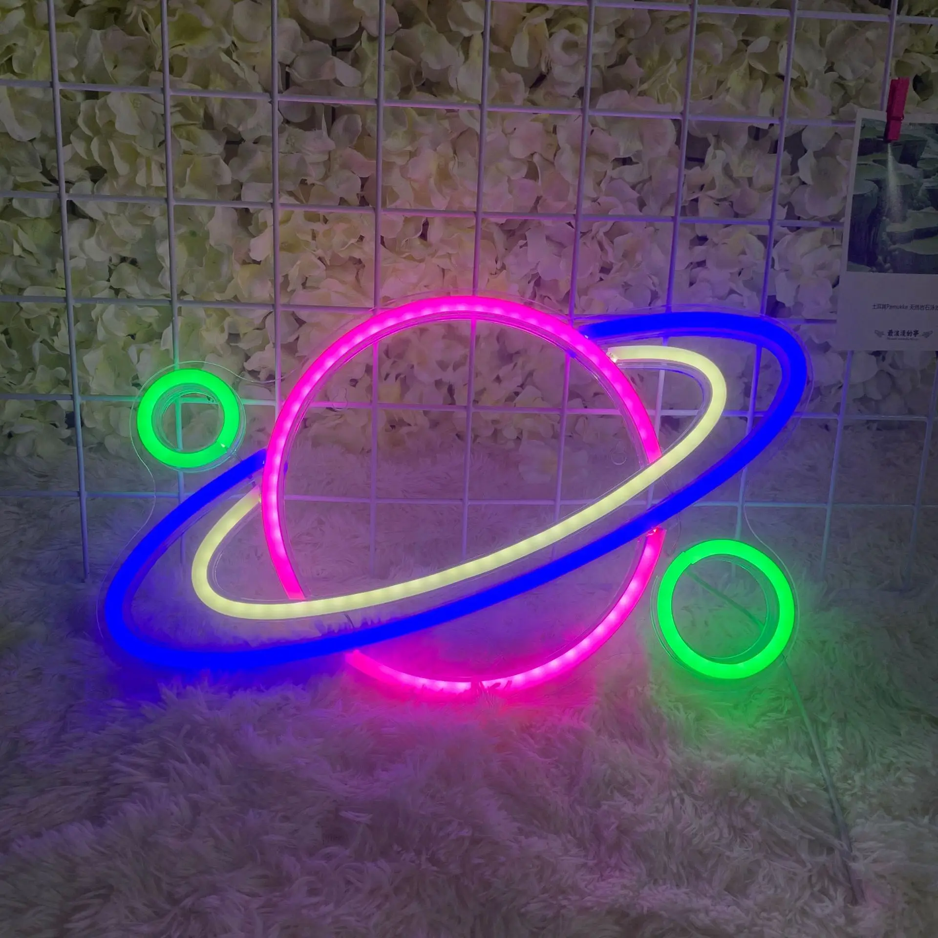 Planet LED Neon Sign for Bedroom Wall Decor Colorful Saturn Night Light for Kids Birthday Gifts USB Power Size 15.7*10.6 Inch