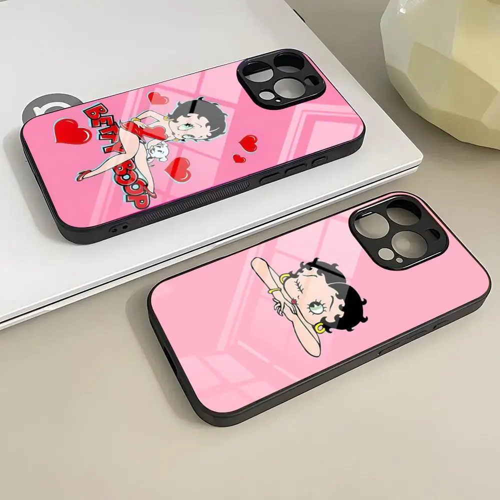 Чехол для телефона B-Betty-Cute-Boops для iPhone 17 Air 16 E Pro Max 15 14 13 Mini 12 Pro 11 Max Plus, черный, стеклянный