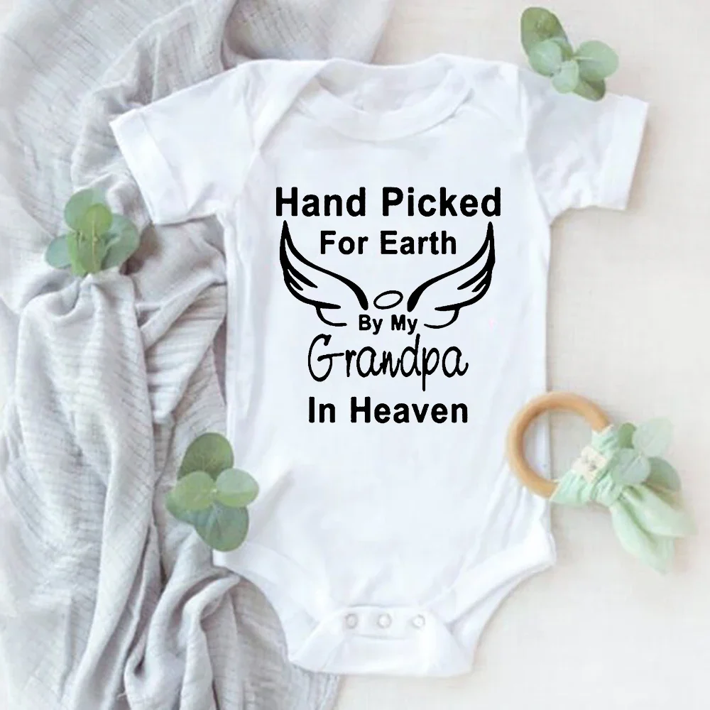 Hand Picked for Earth By My Grandma/Grandpa in Heaven Toddler Baby Boys Girls Clothes Fashion Casual Bodysuit Infant Jumpsuit