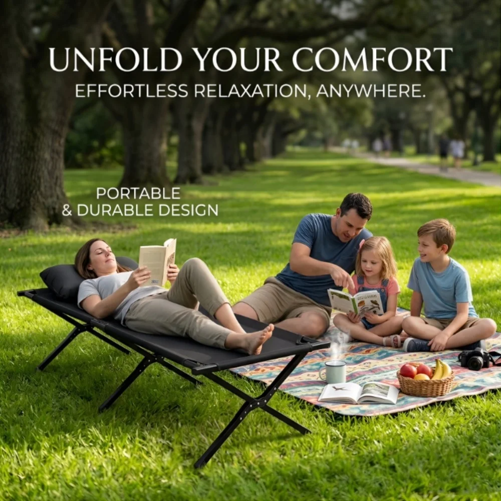 2027 NEW  Large Folding Camping Bed Portable Easy Setup Leisure Outdoor Furniture for Adults up to 6 Feet 2 Inches/250 Pounds.