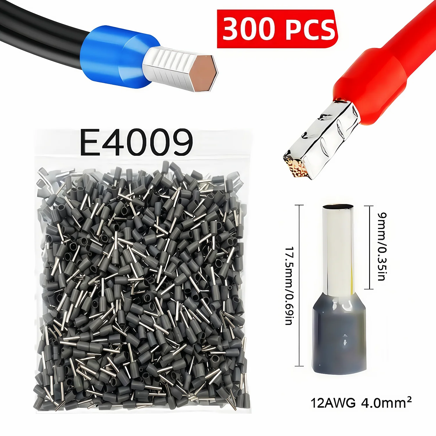 300-teiliges Isoliertes Kabelendverschluss-Set, 8 Größen AWG 22-8 Drahtklemmen, Verzinntes Messing PVC-Isoliert, für Elektrische Verkabelung