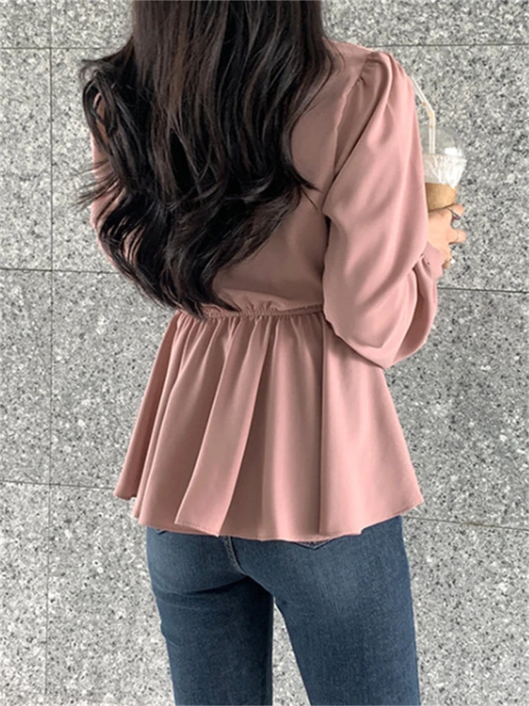 Mới Hồng Xuân Vintage Áo Sơ Mi Nữ Oversize Áo Nữ Dài Tay Bé Gái Áo Mới Thu Đông Nữ Áo Kiểu Femme Blusas