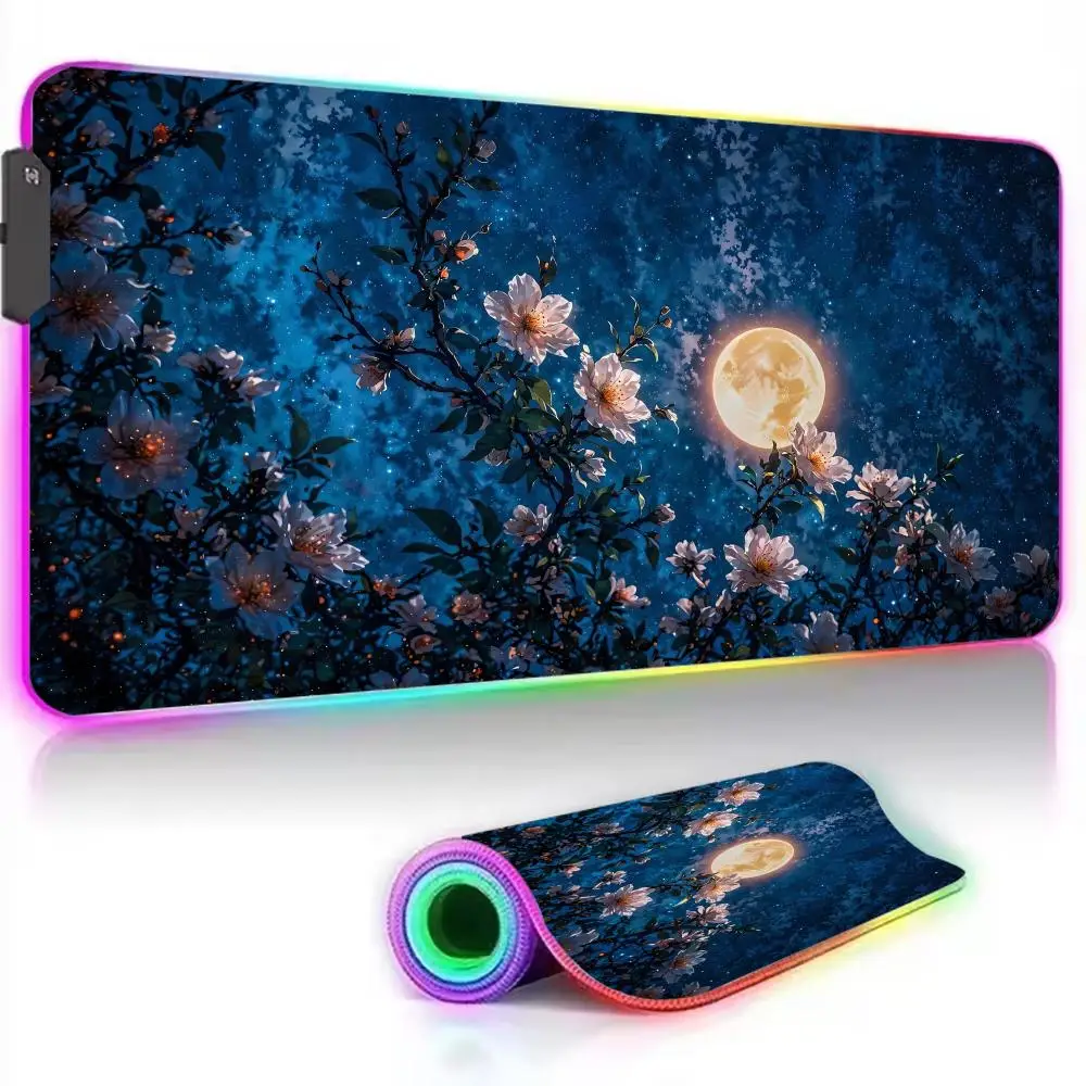 

Moon Night Scenery Mouse Pad RGB Luminous Mouse Pad Office Computer Accessories PC Keyboard Pad LED Anti-Slip Gaming Desk Pad