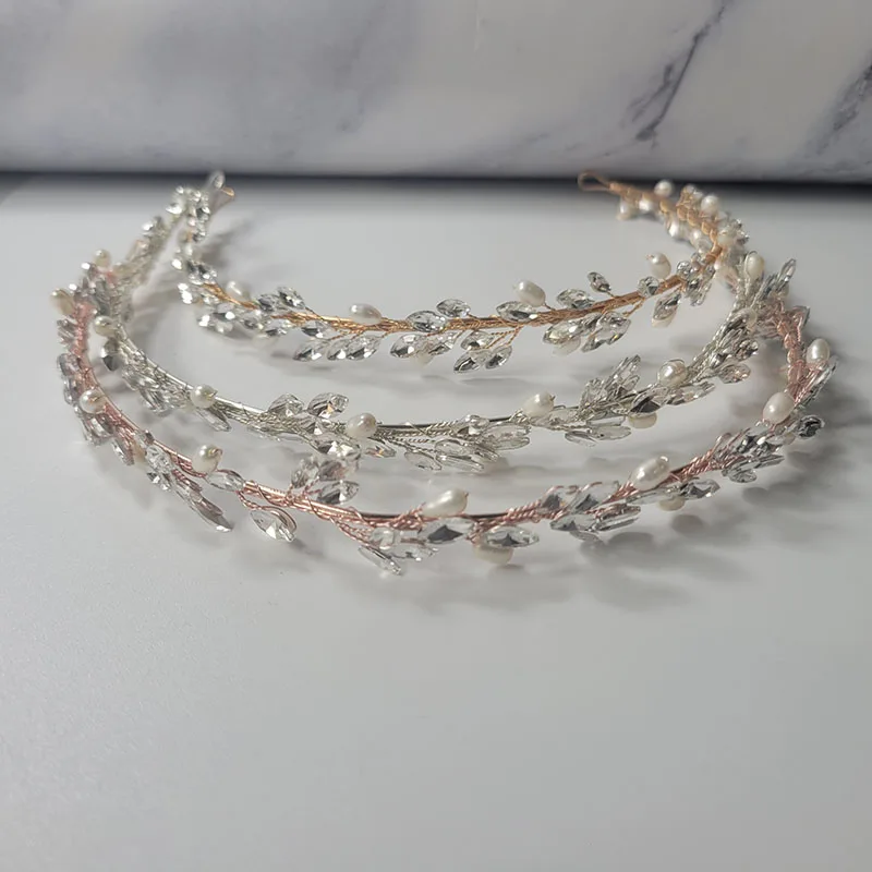 

SLBRIDAL Handmade Luxury Rhinestone Crystal Freshwater Pearls Bridal Tiara Headband Wedding Bridesmaids Crown Women Hair Jewelry