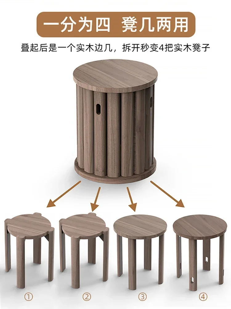 Chinese Solid Wood Stacking Round Stool, Home Stackable Combination Stool, Coffee Table, Multi-function Furniture