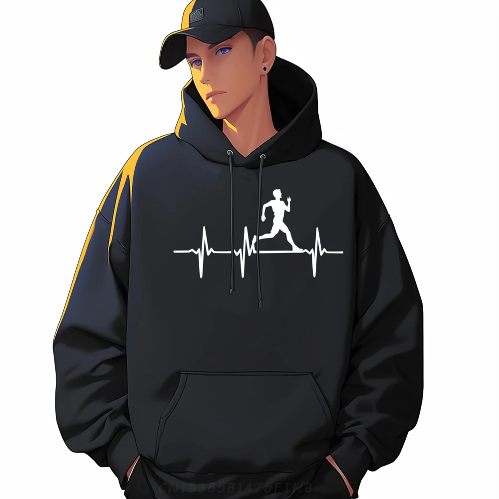 

Runner Heartbeat Black Hoodie Graphic Tees Pullover Hoodies Long Sleeve Pullover Hoodie For Men