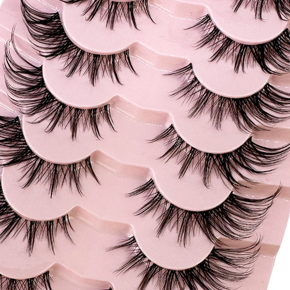 NEW 7Pairs Lashes manga Lashes 3D Clear Band Lashes Natural Look Wispy Mink Eyelashes Fluffy Cat Eye Lashes Pack Fake Eyelashes