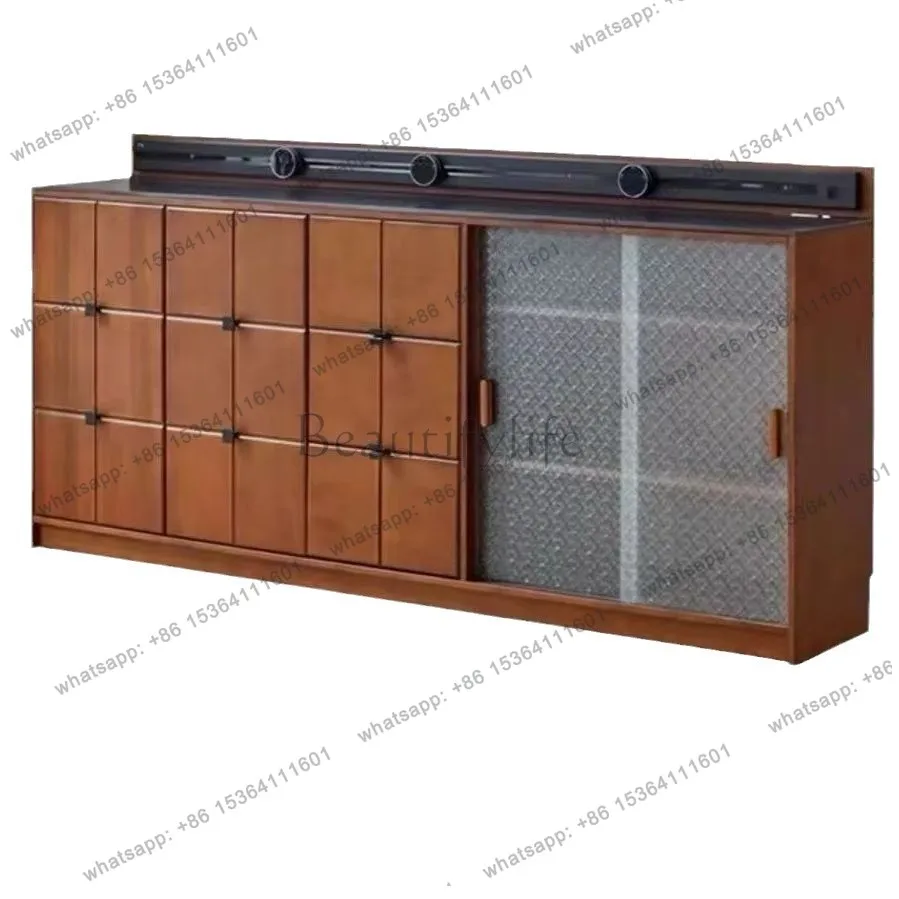

Retro solid wood rock slab dining side cabinet integrated against the wall locker living room entrance bucket cabinet storage