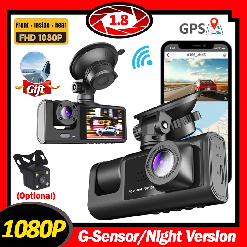 

3 Channel Car DVR WIFI Dash Cam for Cars Video Recorder Portable 1080P Rear View Camera for Vehicle G-Sensor Car accessory