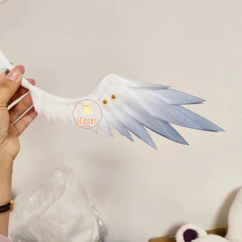 iCoser Sunday Cosplay Wig Wings Headwear Earrings Honkai Star Rail Light Blue Hair Halloween Party for Women Men Accessory Props