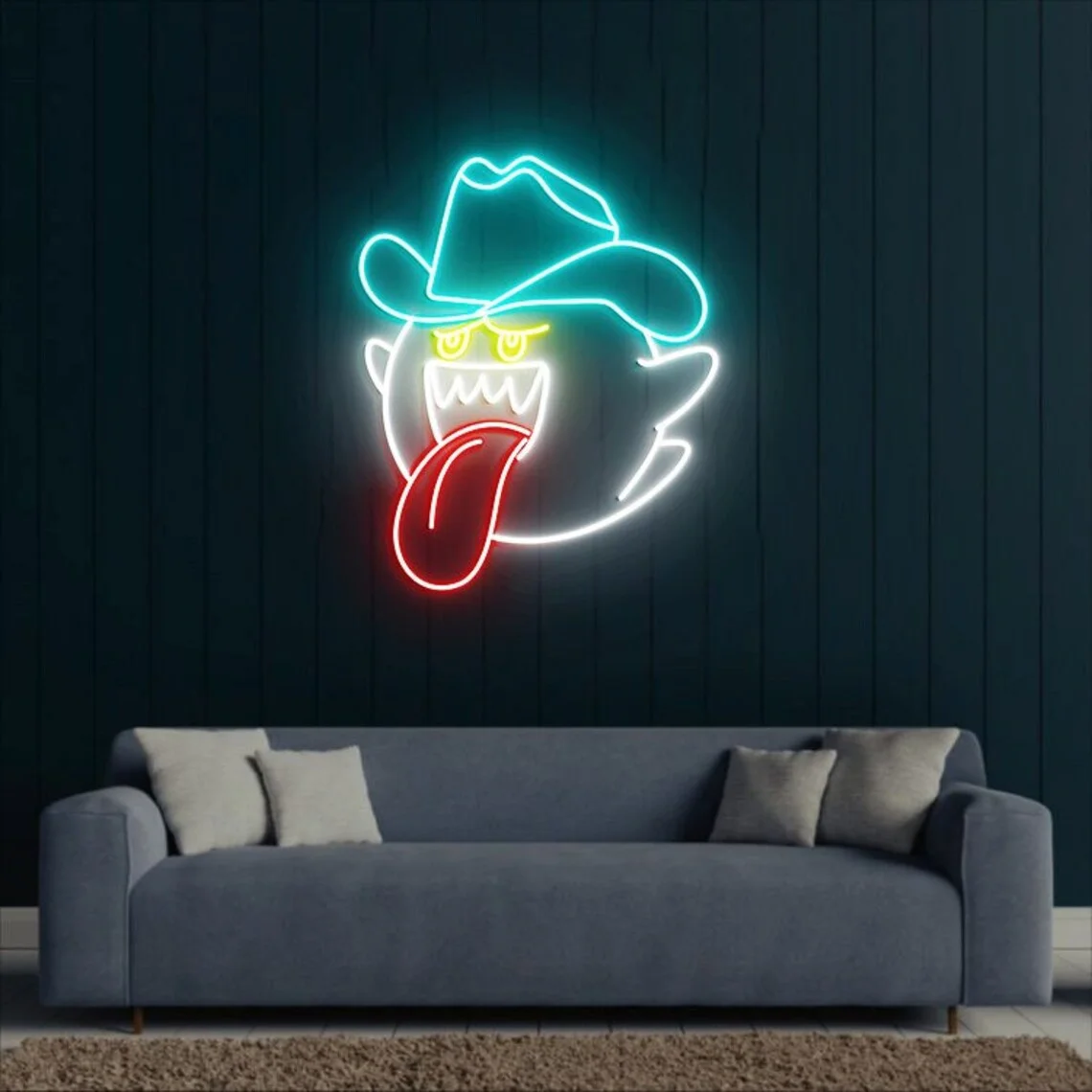 

Neon Sign Cowboy Boo Neon Sign Anime Boo Ghost Boy Bedroom Decor Game Room Decor Gift For Him