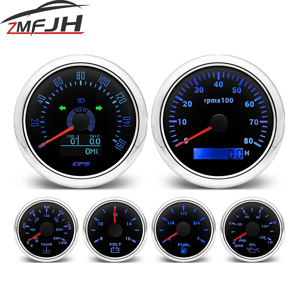 

7 Color Backlight 6 Gauge GPS Speedometer Tachometer Fuel Gauge Voltmeter Water Temp Oil Pressure Meter 12V 24V Waterproof