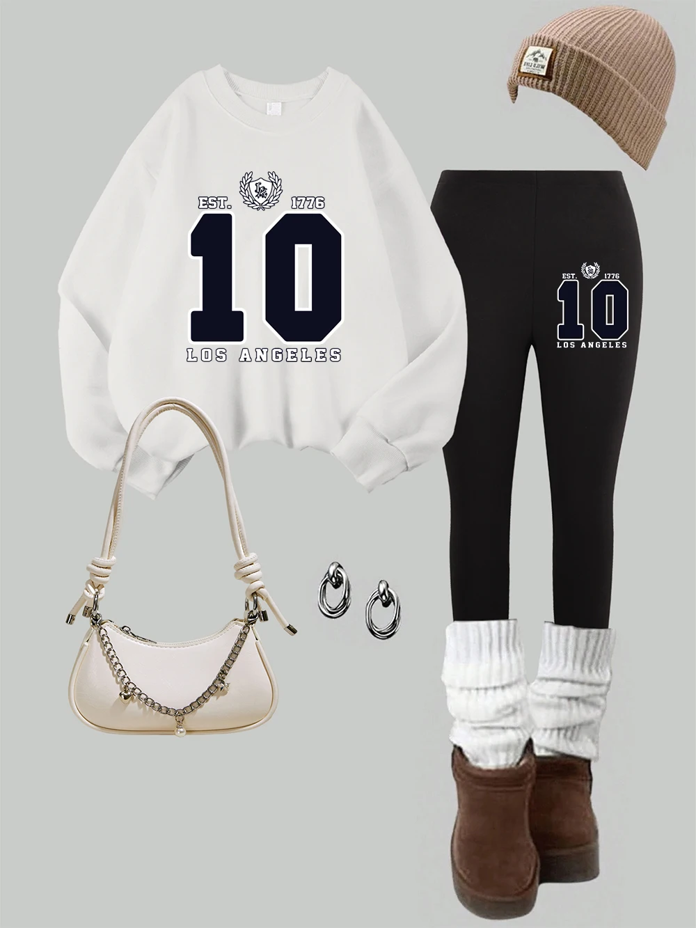 2 pezzi donna città degli Stati Uniti Est 1776 stampa felpe leggings set pile invernale pantaloni con cappuccio termici abbigliamento da jogging di base