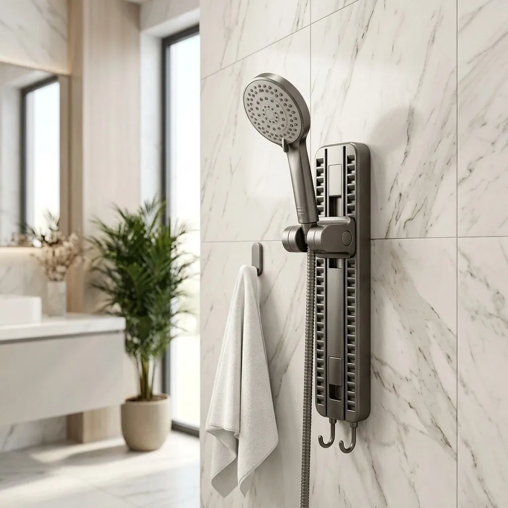 Shower Head Holder with Industrial Grade Suction Cup for Smooth Surfaces Adjustable Up Down Movement and Horizontal Rotation