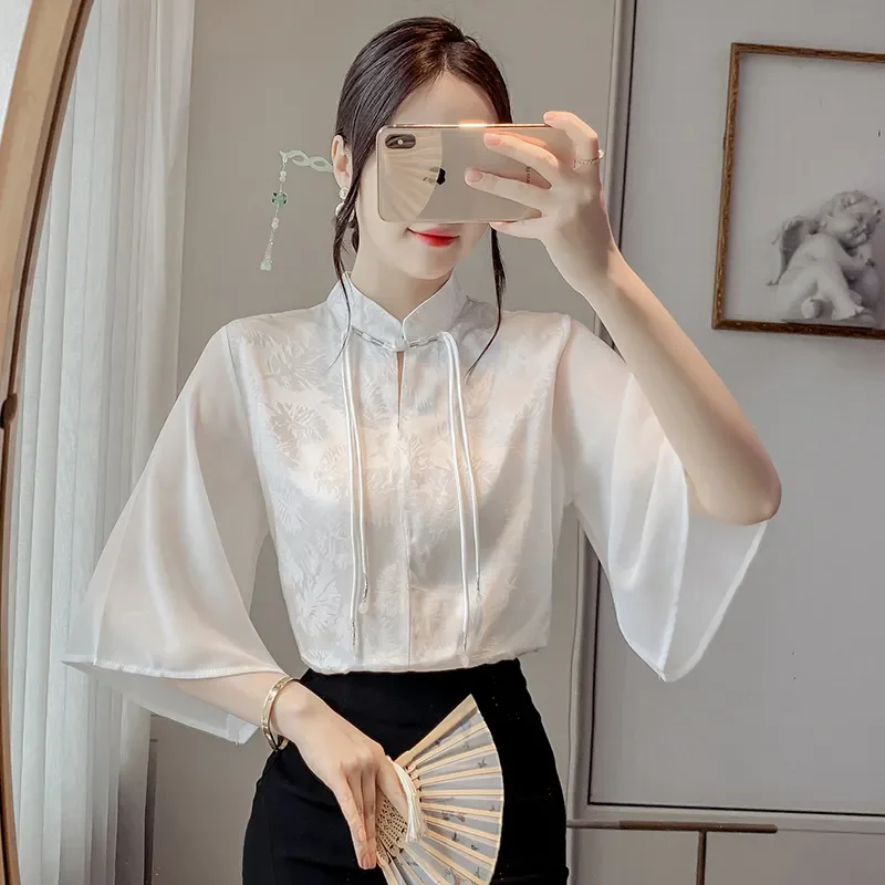 

Short Sleeve Chinese National Style Collar Shirt Women's 2025 New Summer Fashion Loose Modified Shirt Hanfu Tops