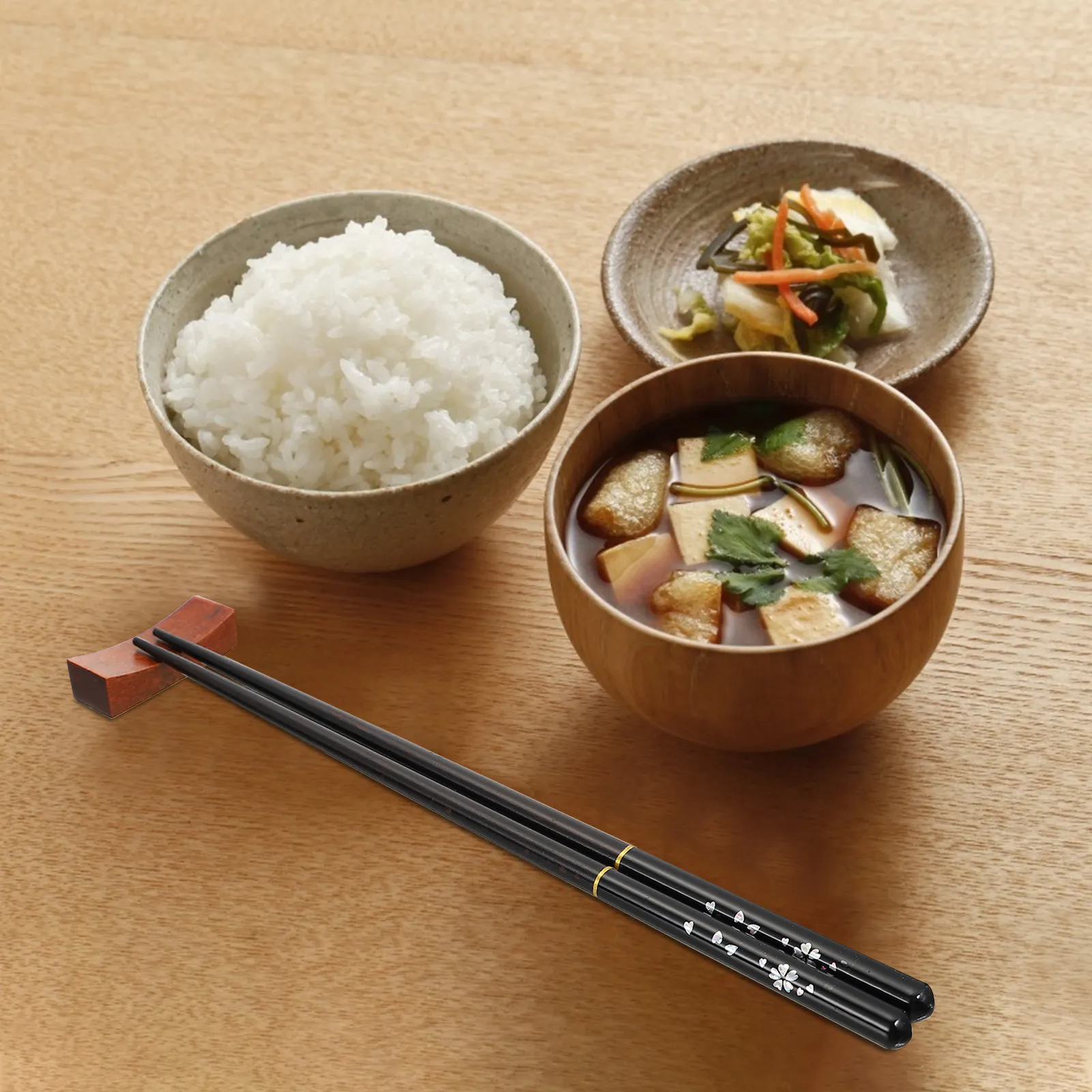 1Set Wooden Tableware Set with Chopsticks Chopstick Rest Portable Case Food Grade Wood Travel Camping Dining Essentials